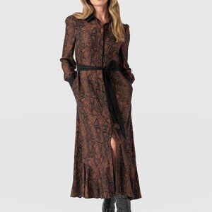SAINT + SOFIA The Jacqueline Shirt Dress Brown Snake Office to Evening